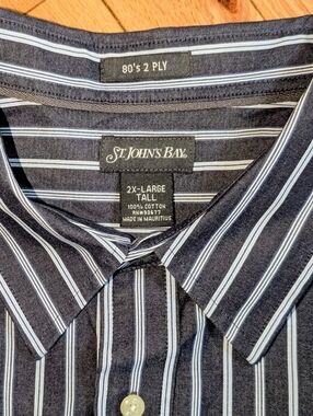 Men's Heathered Black/White Stripe Shirt, St John's Bay 2XLT, Unworn